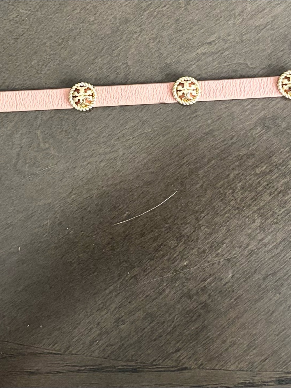 Tory Burch Pink Leather Logo-Disc Bracelet with Gold Hardware